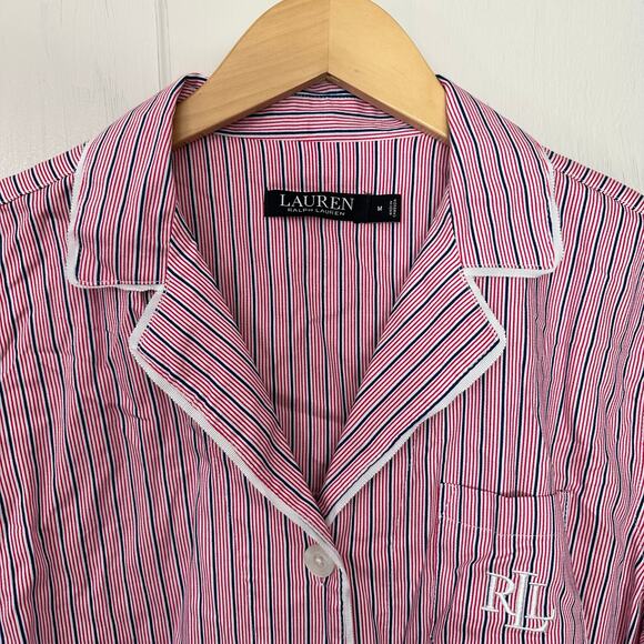 Ralph Lauren Shirt Womens Medium Pink Blue Striped Luxury Logo Pajama Top New - Picture 5 of 10